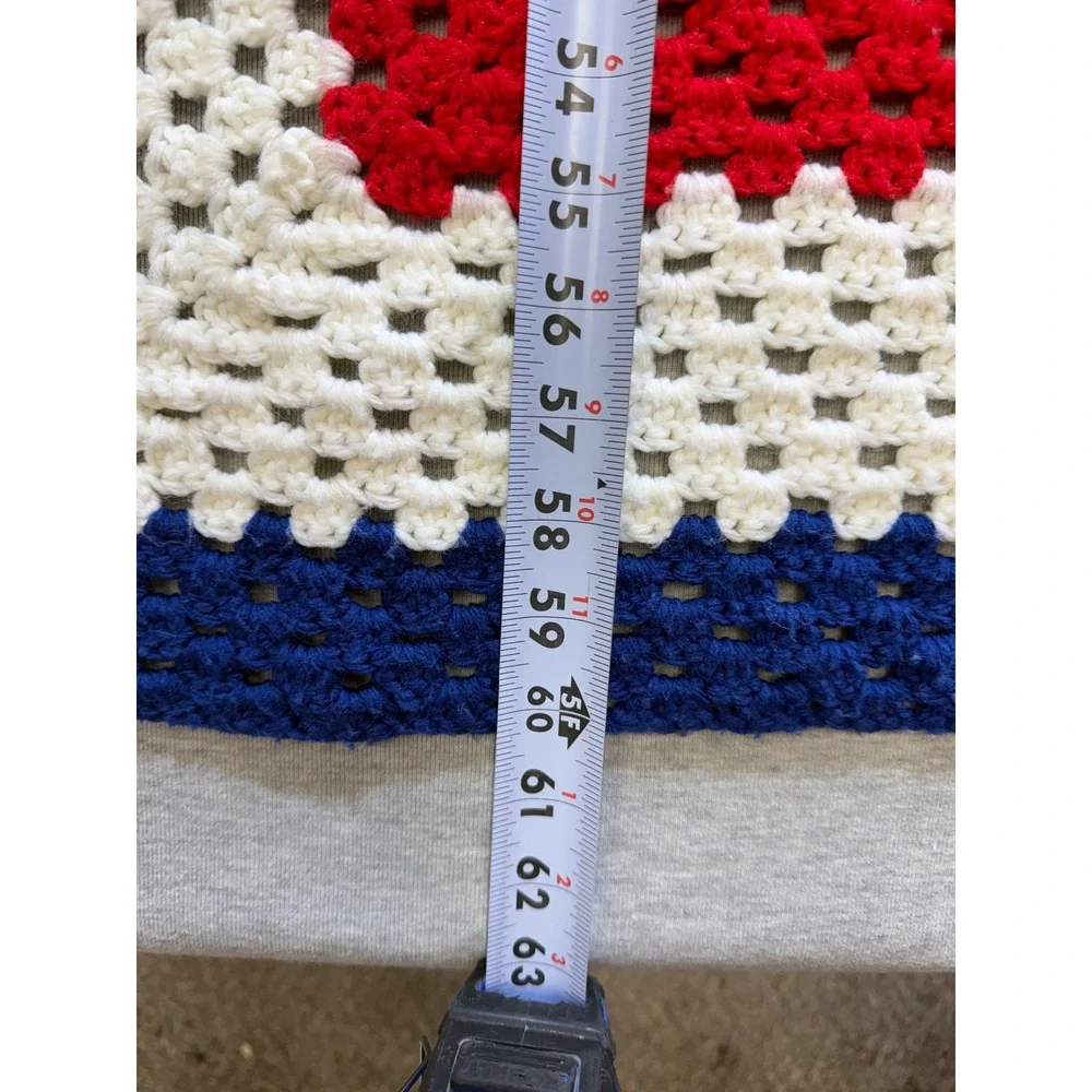 Vintage Handmade Crochet Granny‎ Square Afghan Blanket Red White Blue Patriotic